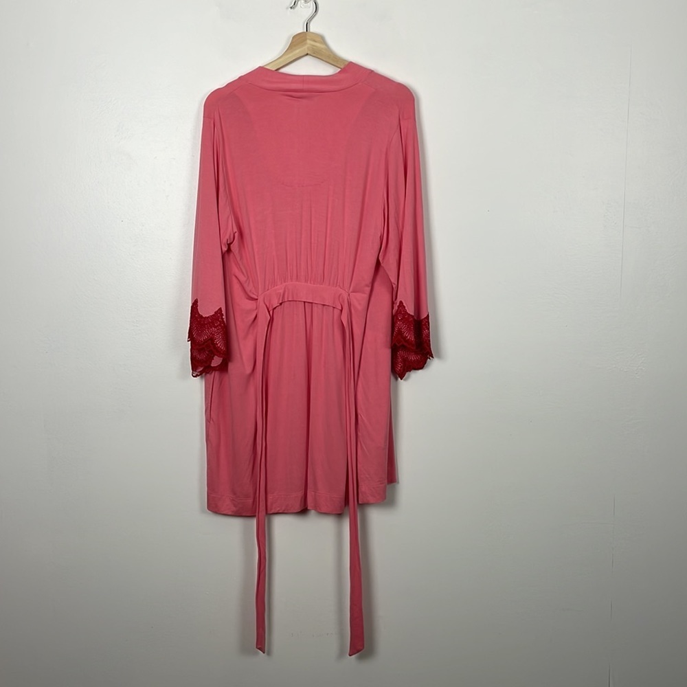 Soma robe women size S/M long sleeve lace trim scallop bottom sleeve tie waist - Picture 5 of 9
